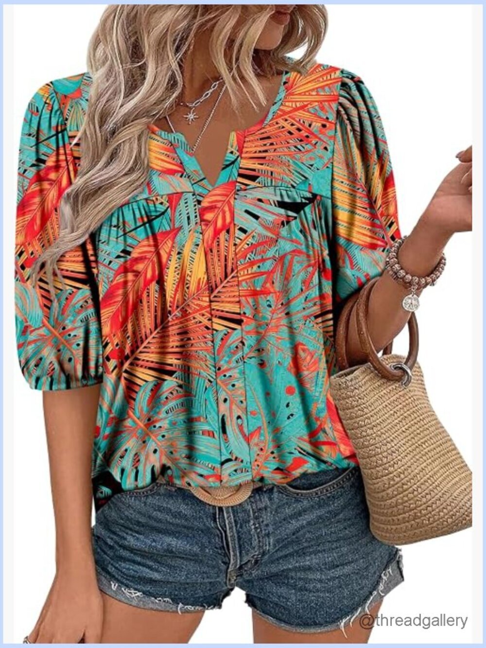 Puff Half Sleeve Tunic Top Chest Pleated Blouse Dressy Work Top
